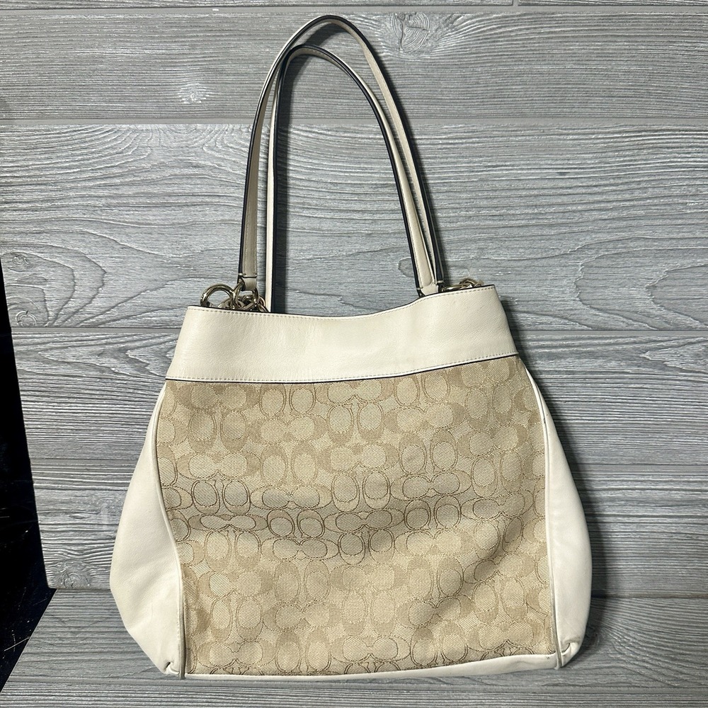 Coach Lexy Hobo Bag Signature Jacquard Fabric & Leather F57612 Chalk White Khaki - Picture 2 of 11